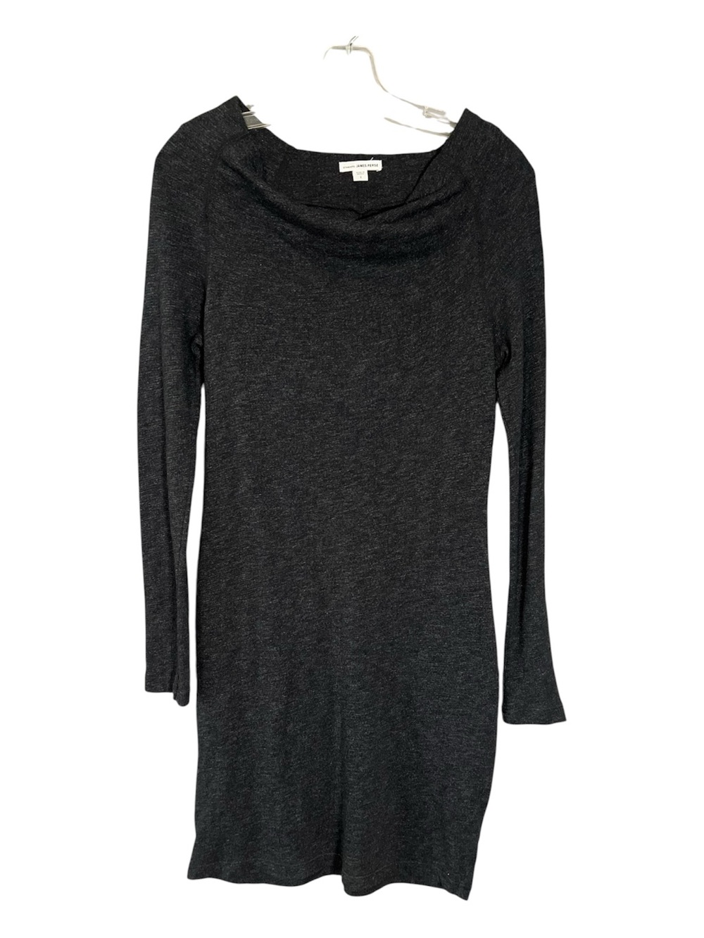 James Perse Charcoal Gray Knit Dress Long Sleeve Cowl Neck Size 1 USA Soft